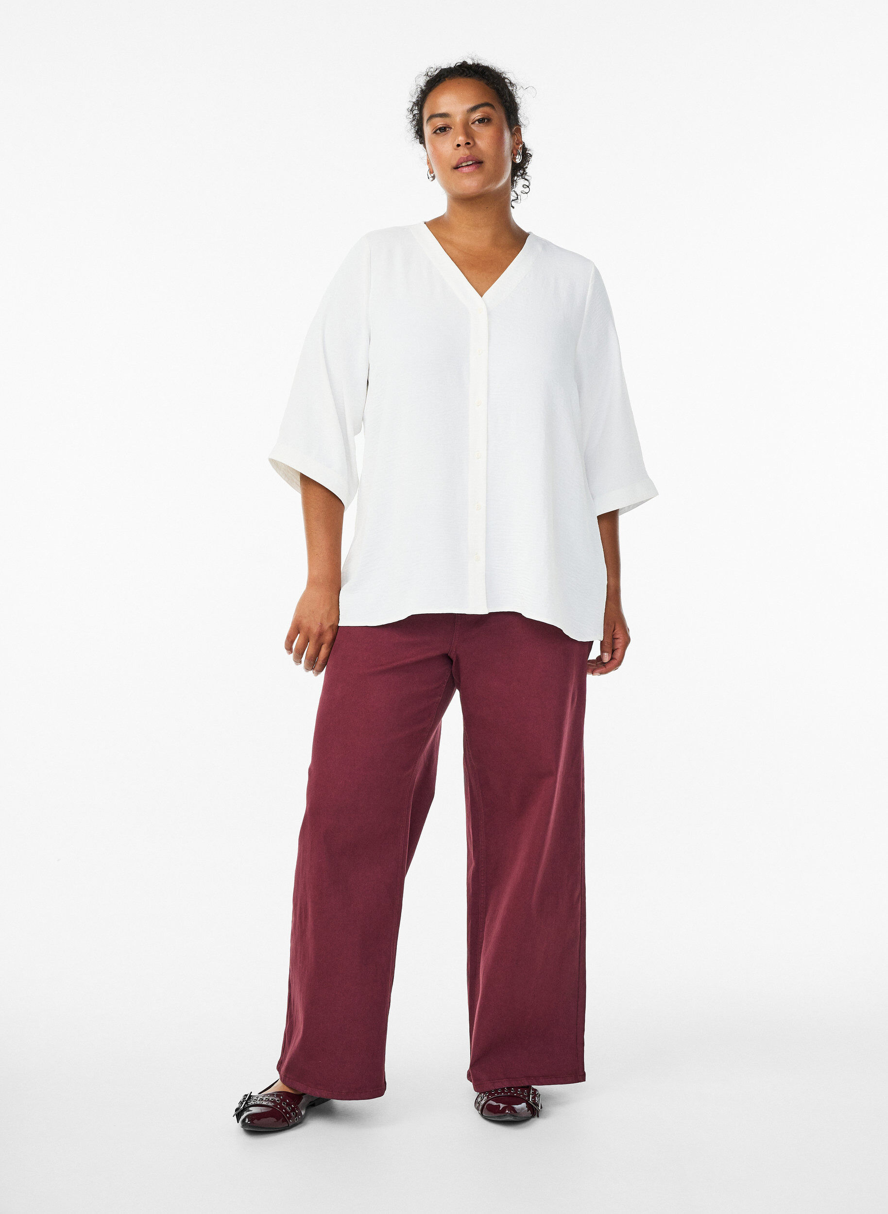 ZizziFLASH &ndash; Shirtblouse met V-hals en 3/4 mouwen, Vanille, Model image number 1