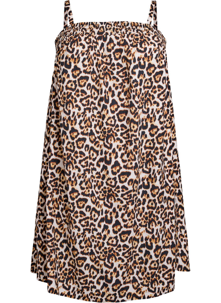 Korte viscose jurk met spaghettibandjes, Eggnog Leo AOP, Packshot