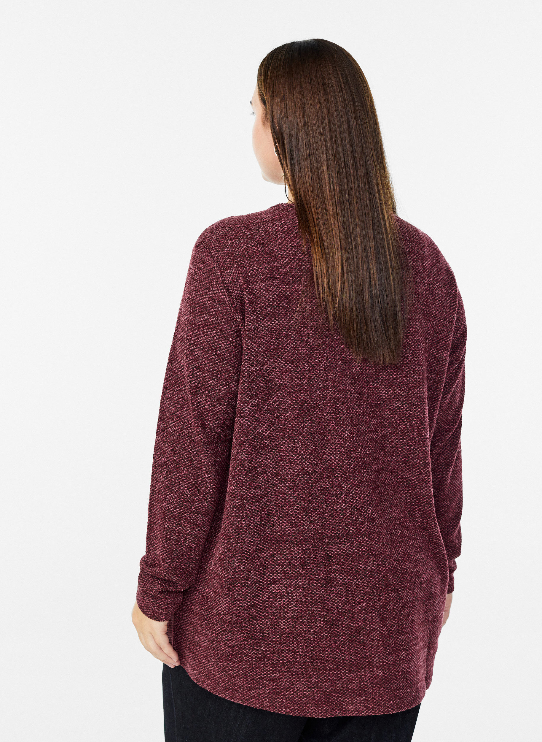 ZizziBlouse met lange mouwen en structuur, Donker Bordeaux, Model image number 2
