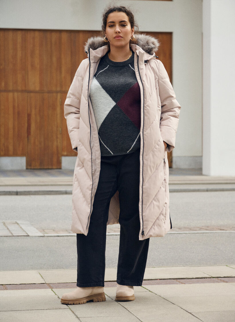 Trui met grote ruiten en contrasterende mouwen, Grijs, Image image number 0