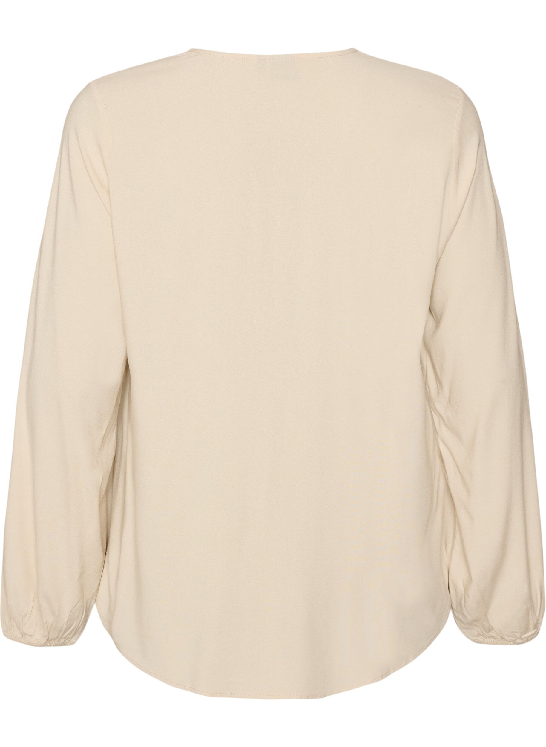 ZizziViscose blouse met V-hals en afgeronde zoom, Beige, Packshot image number 1