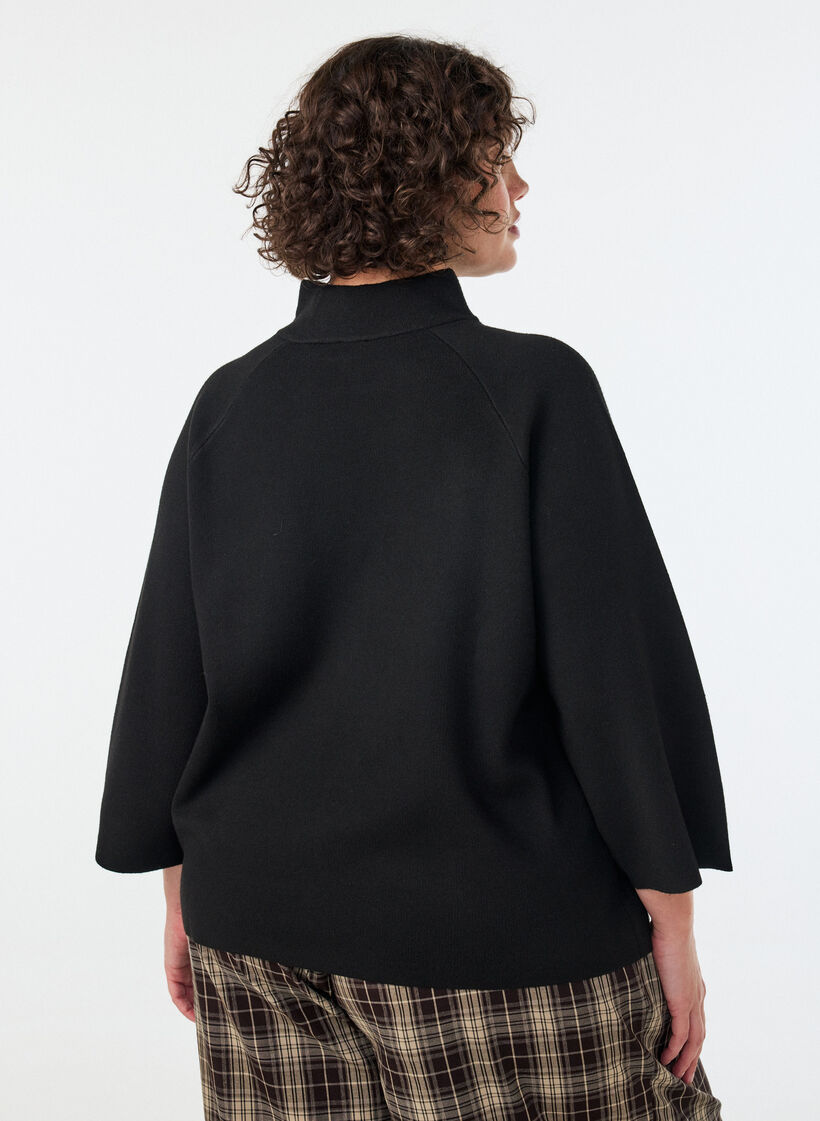 Gebreide blouse van een viscosemix met col, Zwart, Model image number 2