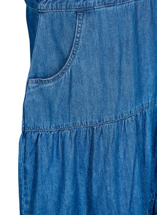 ZizziMidi denim jurk met knopen en korte mouwen, Blue Denim, Packshot image number 3