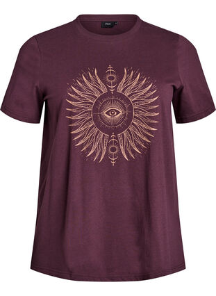 ZizziKatoenen T-shirt met print op de voorkant, Fudge w. EYE, Packshot image number 0