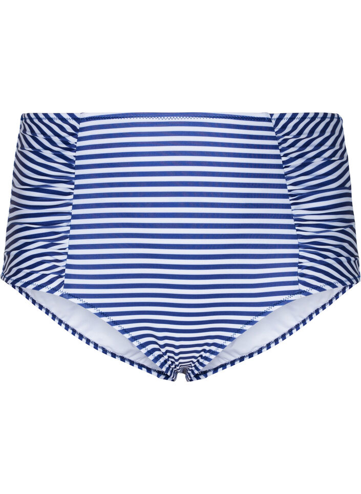 Gestreept bikinibroekje met hoge taille, Blauw, Packshot image number 0