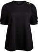 Blouse met knoopdetail en korte pofmouwen, Zwart, Packshot image number 0