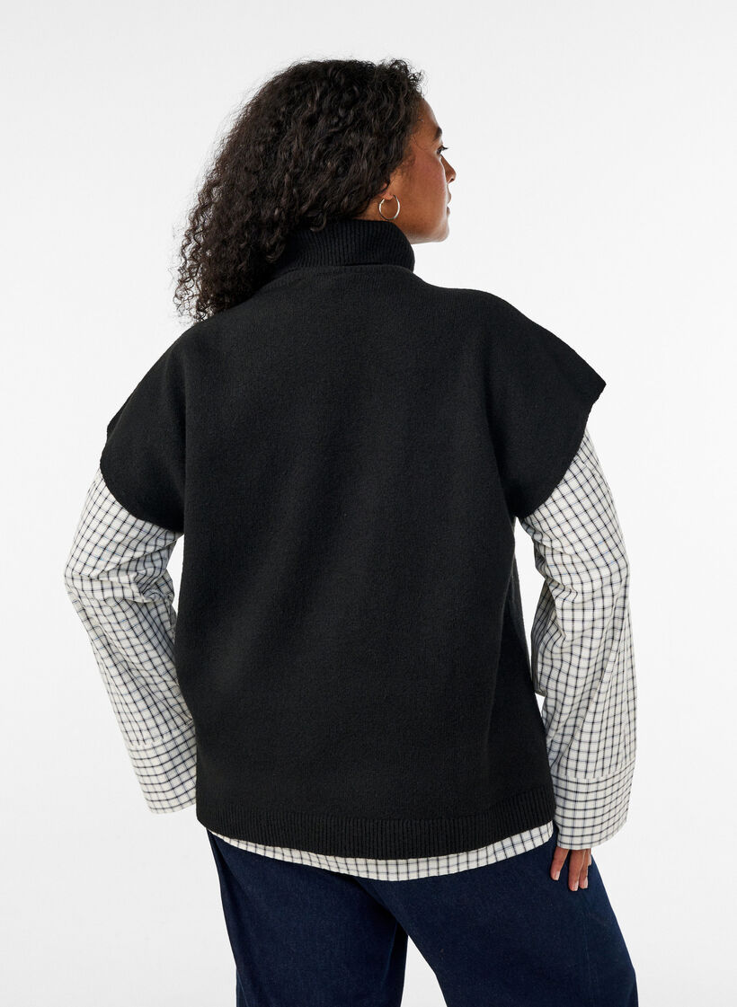 Gebreide vest met col, Zwart, Model image number 2