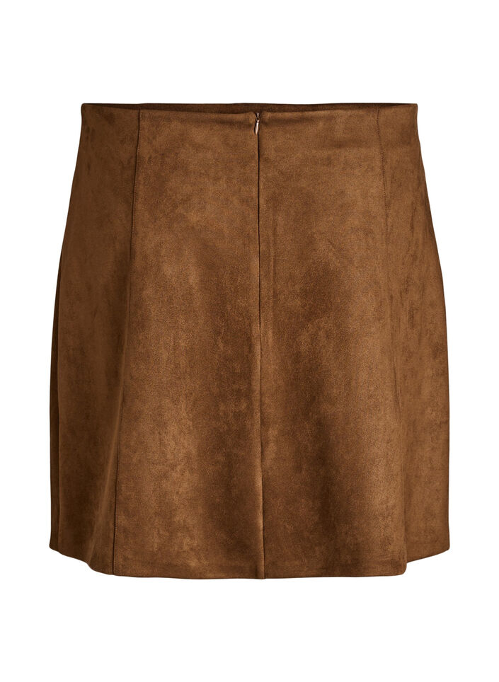 Korte A-lijn rok in imitatie suède, Brown Fake Suede , Packshot