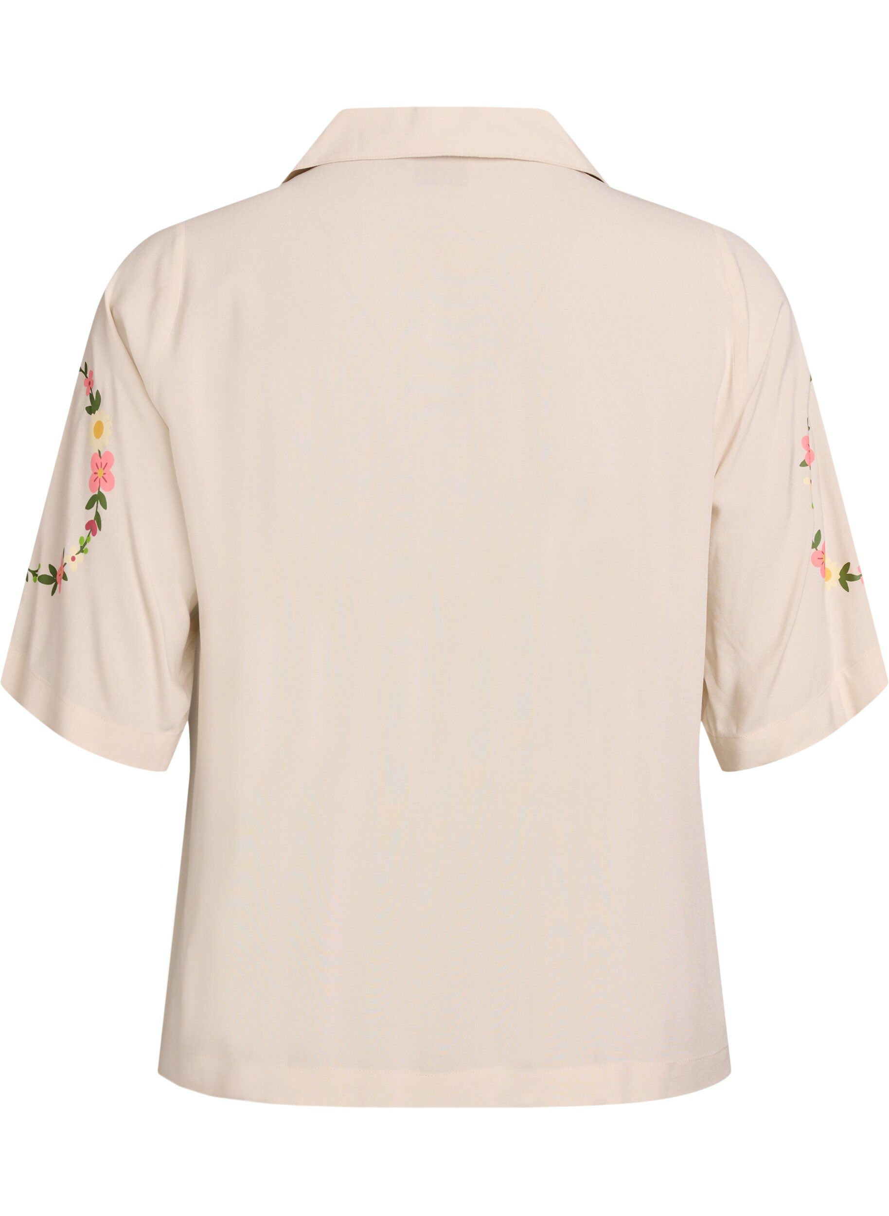 ZizziViscose pyjamatop met striksluiting en bloemenprint, Beige, Packshot image number 1