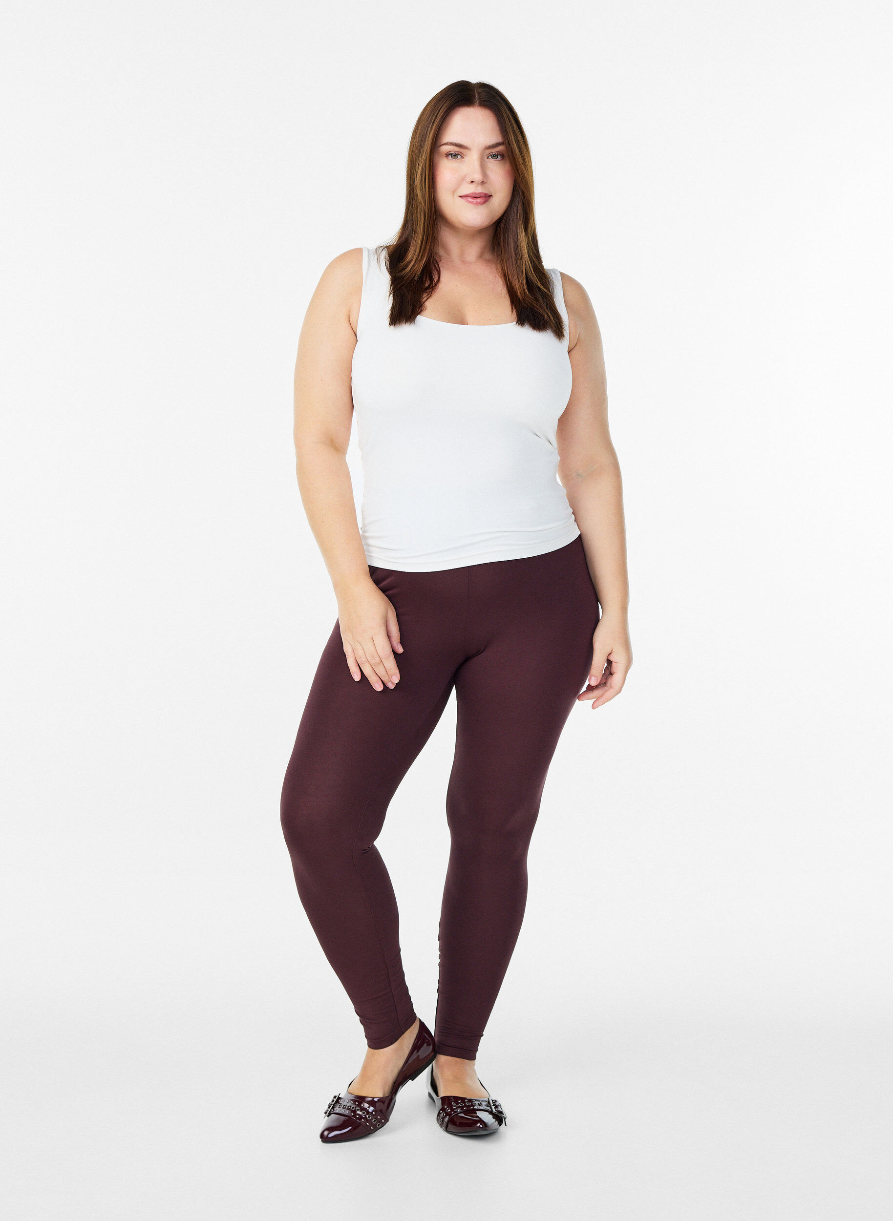 ZizziBasisleggings met extra lengte, Donker Bordeaux, Model image number 1