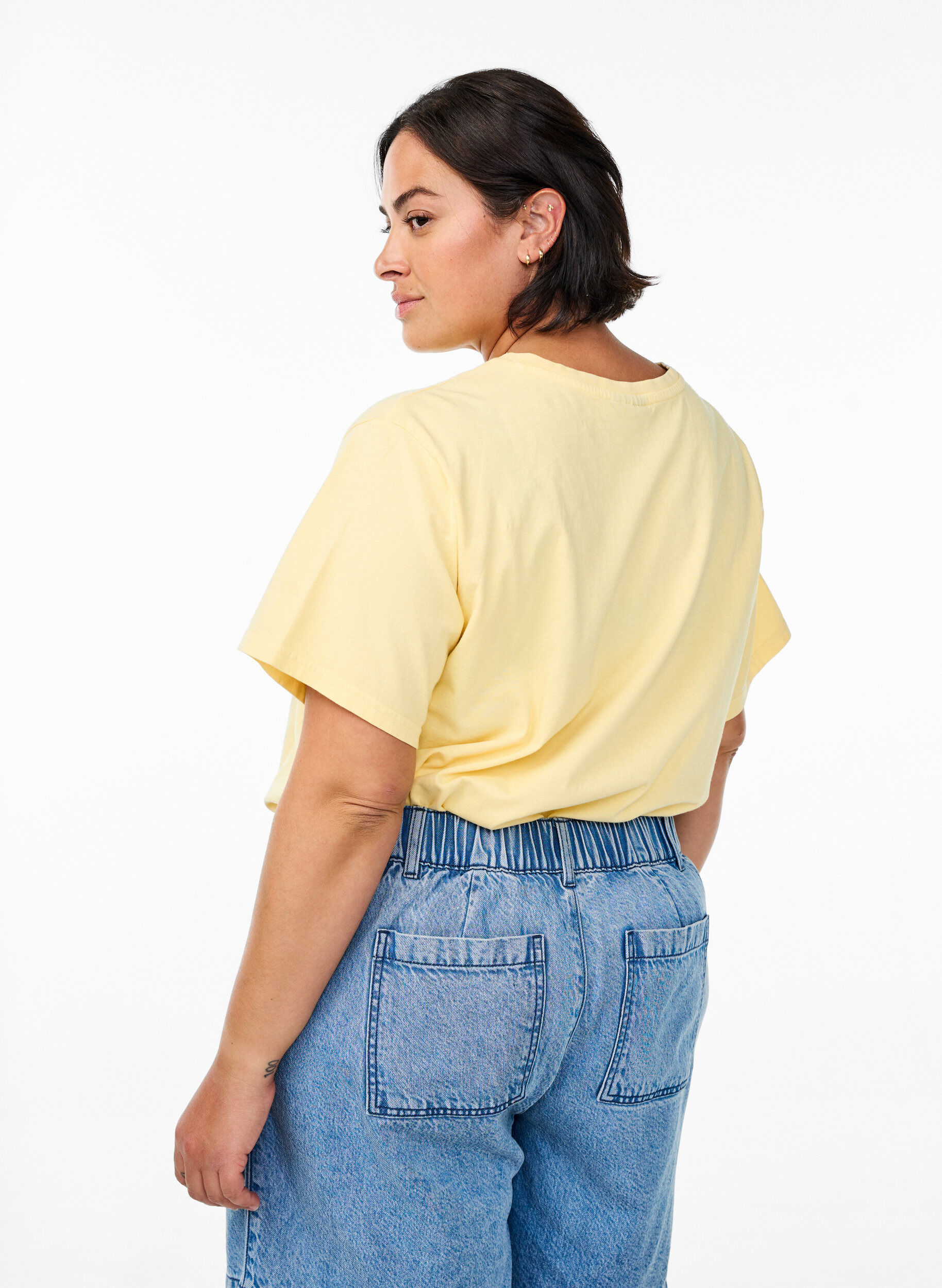 ZizziBiologisch katoenen T-shirt met strass en vlinder motief, Beige, Model image number 2