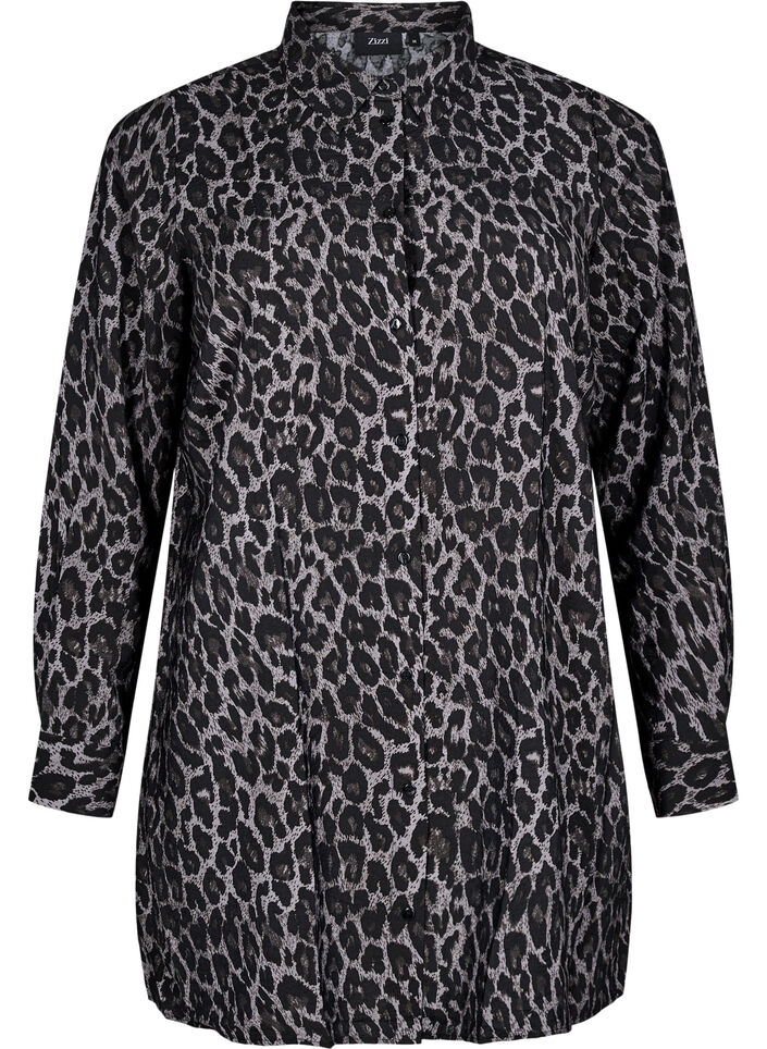 Lange blouse met luipaardprint, Grijs, Packshot image number 0