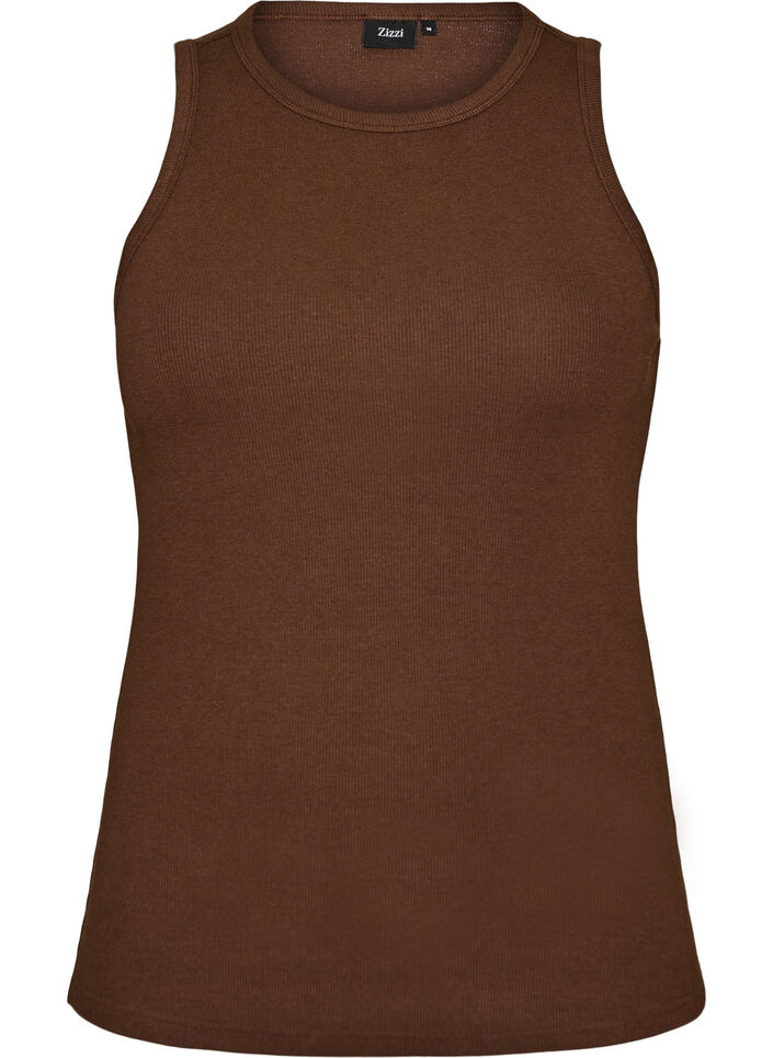 Katoenen ribtop met hoge hals, Bruin, Packshot image number 0