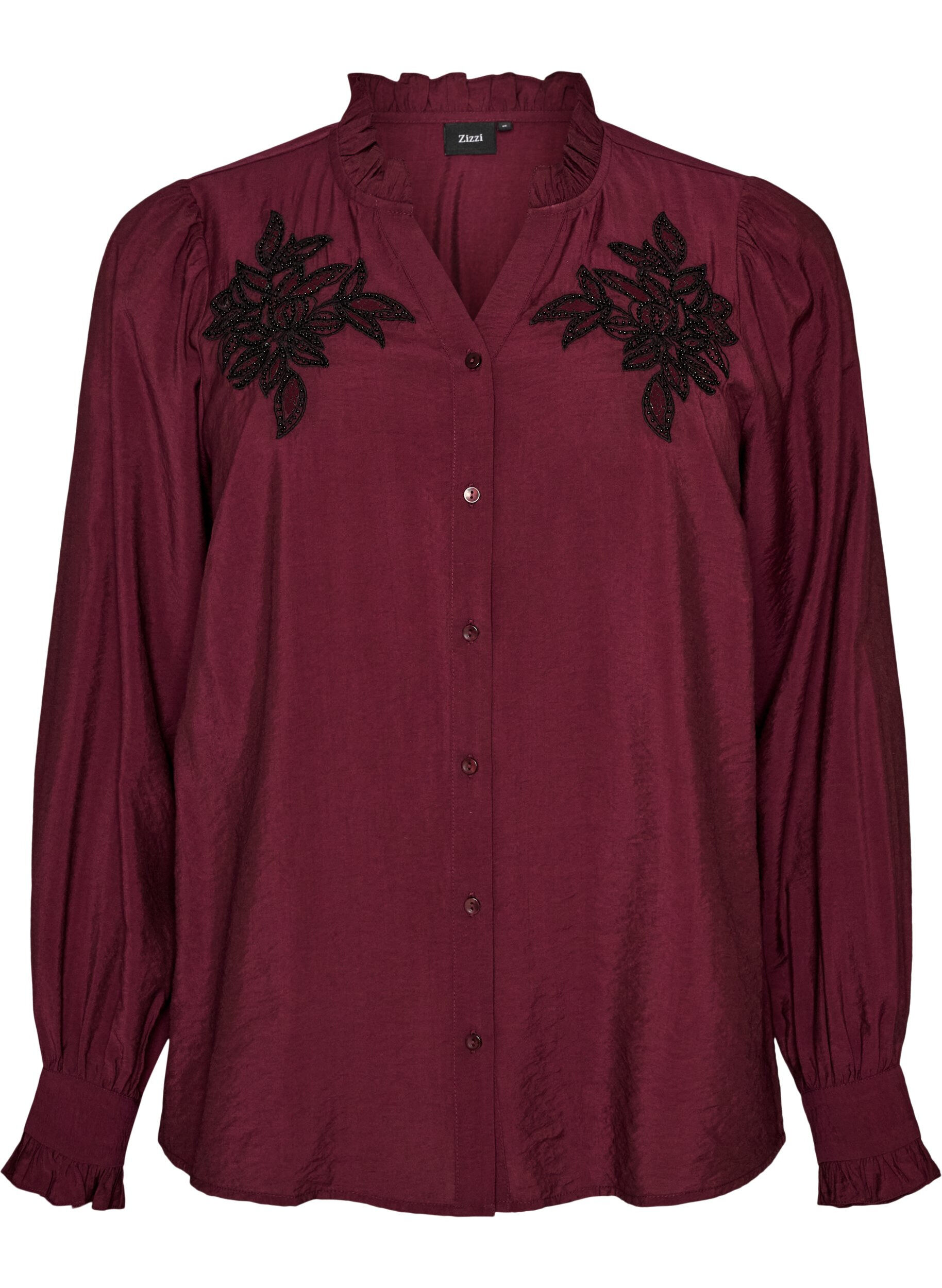 Shirtblouse met geborduurde bloemapplicaties
