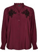 Shirtblouse met geborduurde bloemapplicaties, Rood, Packshot image number 0