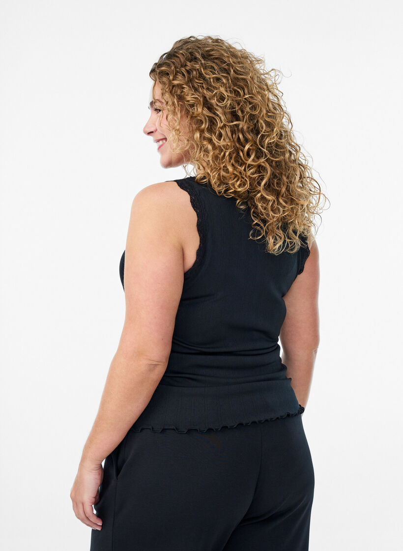 D&eacute;bardeur avec bordure en dentelle et broderie &agrave; &oelig;illets, Noir, Model image number 2