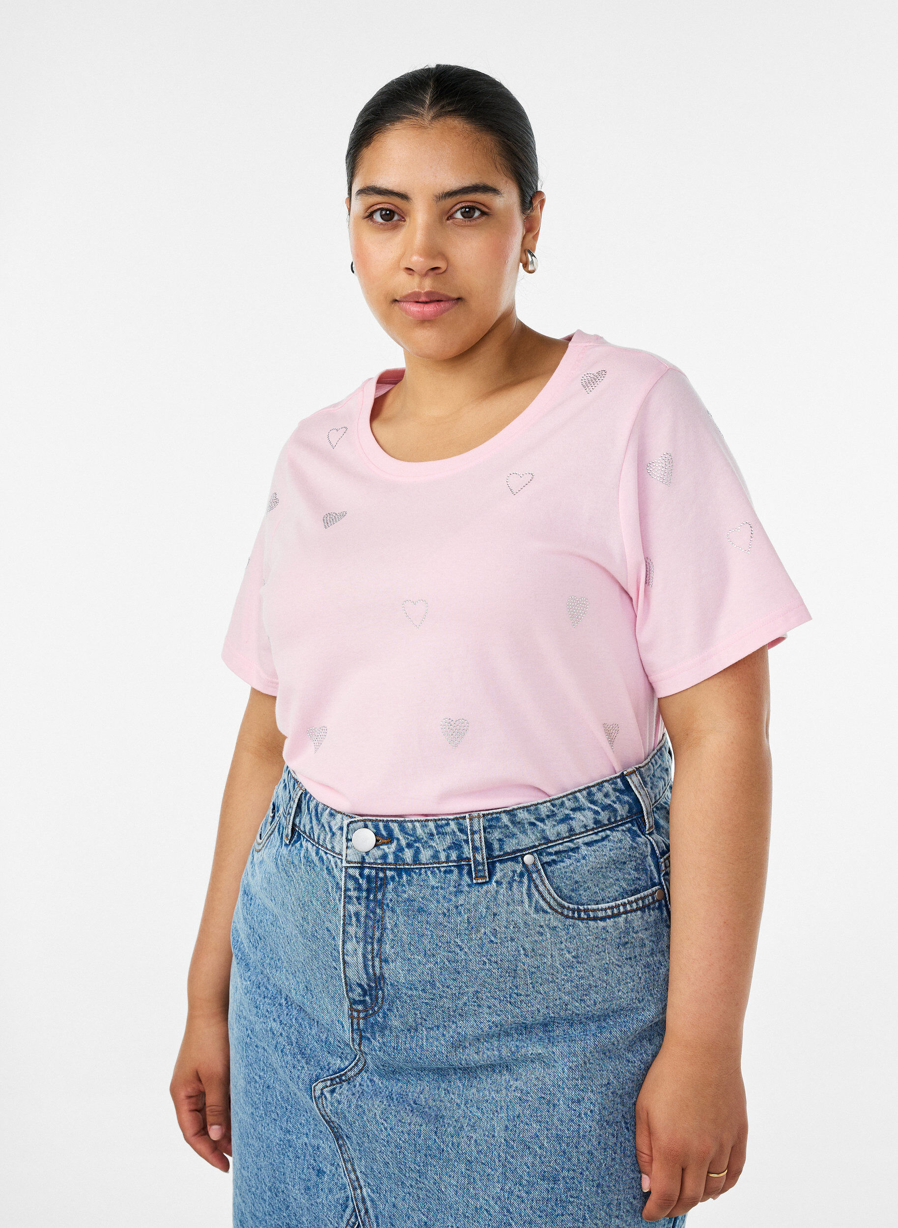 Organisch katoenen T-shirt met hartjes, Roze, Model