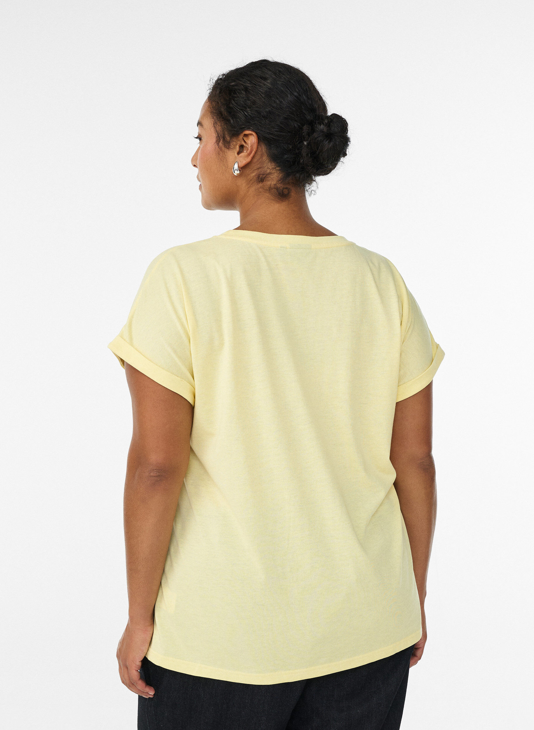ZizziT-shirt met korte mouwen van katoenmix, Geel, Model image number 2