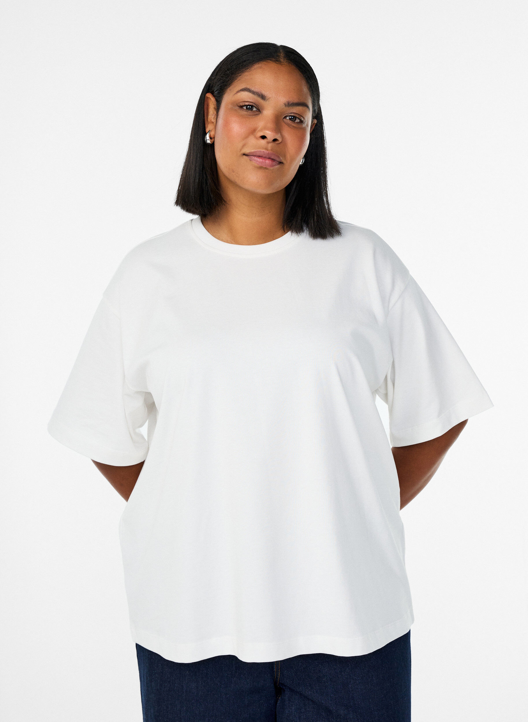 Oversized T-shirt met halflange mouwen, Wit, Model