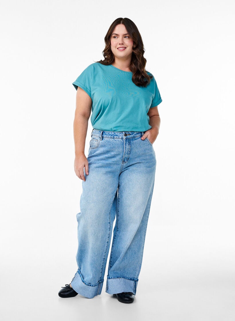 T-shirt met korte mouwen van katoenmix, Blauw, Model image number 1