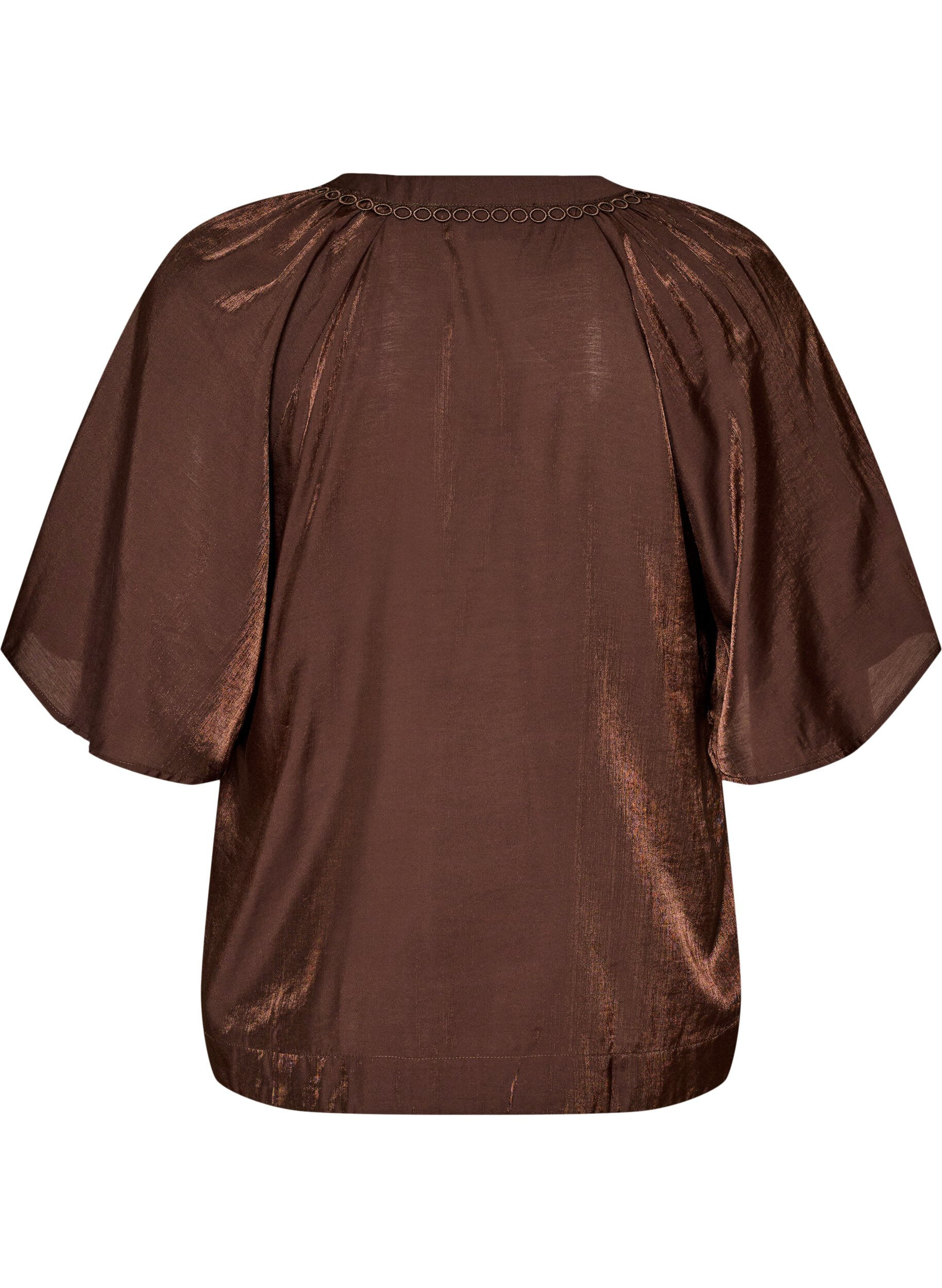ZizziViscose blouse met V-hals en decoratieve details, Bruin, Packshot image number 1
