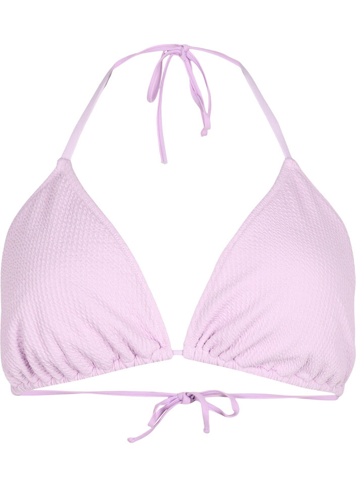 Driehoekige bikini top met cr&ecirc;pe structuur, Paars, Packshot image number 0