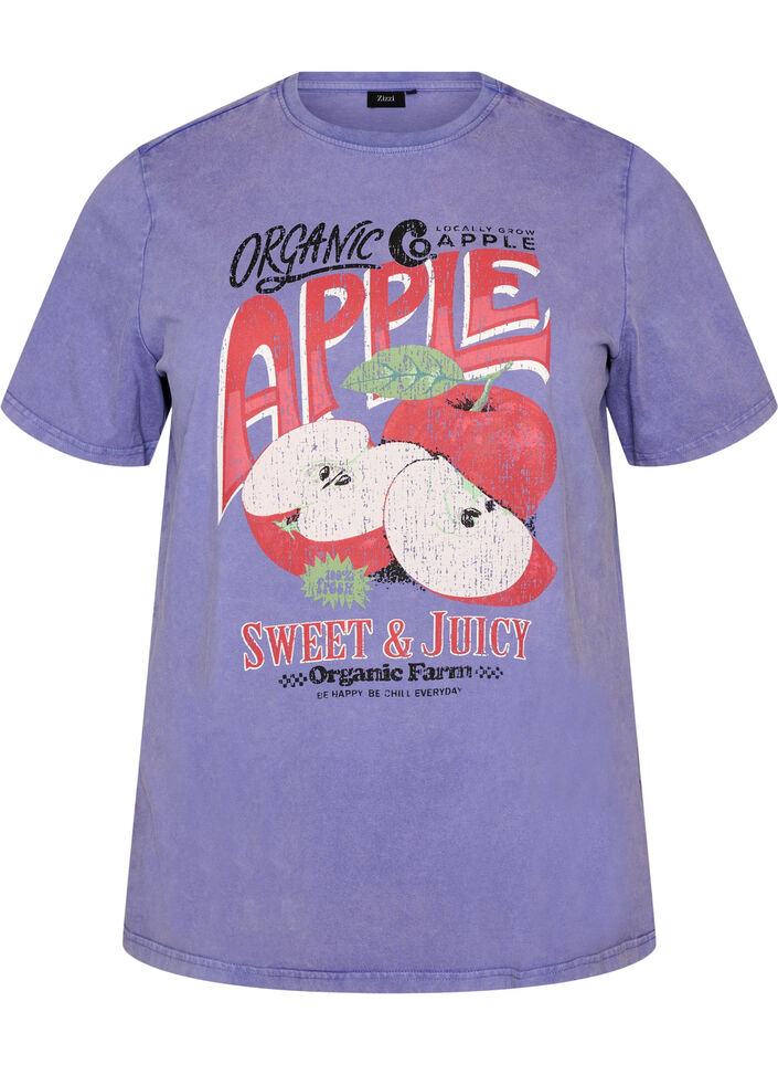 Katoenen T-shirt met print aan de voorkant en een gewassen look, Paars, Packshot image number 0