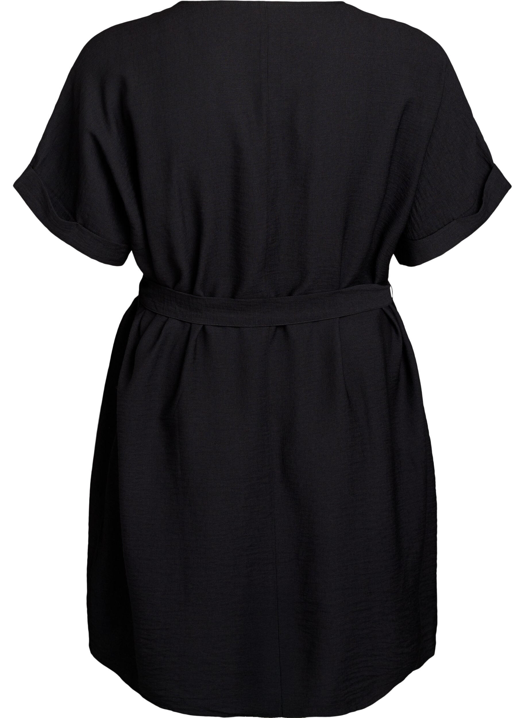 ZizziKorte jurk met losse pasvorm en strikceintuur, Zwart, Packshot image number 1