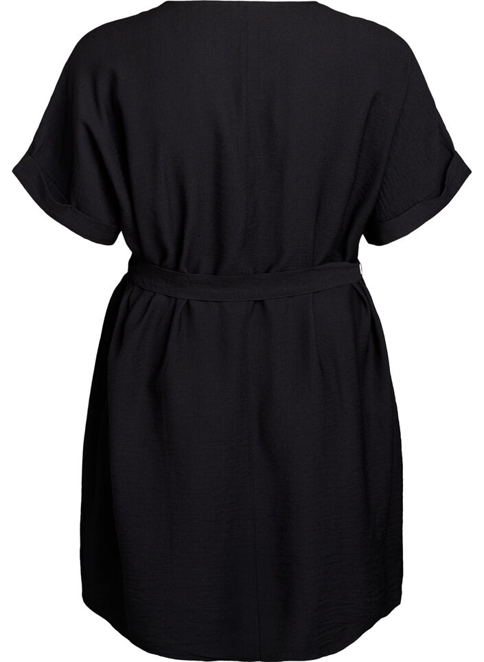 Korte jurk met losse pasvorm en strikceintuur, Zwart, Packshot image number 1