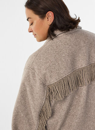 ZizziKorte shirtjas met franjes, Moon Rock Mel., Model image number 2