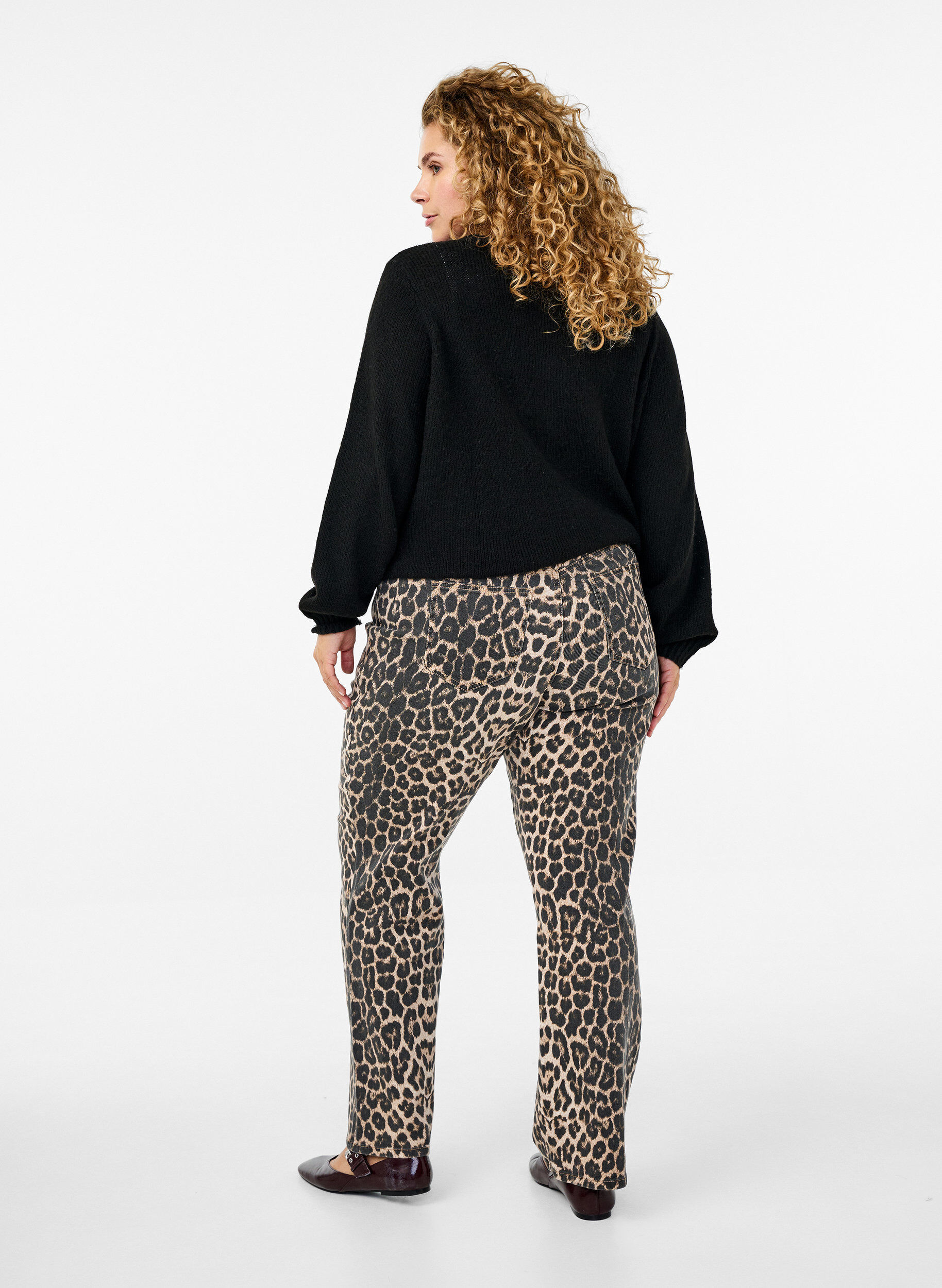 ZizziStraight-fit jeans met zebraprint, Bruin, Model image number 1