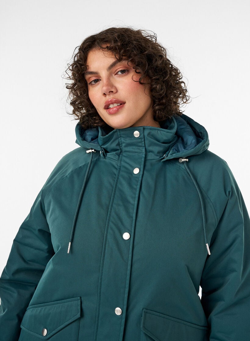 Gewatteerde parka met afneembare capuchon, Groen, Model image number 3