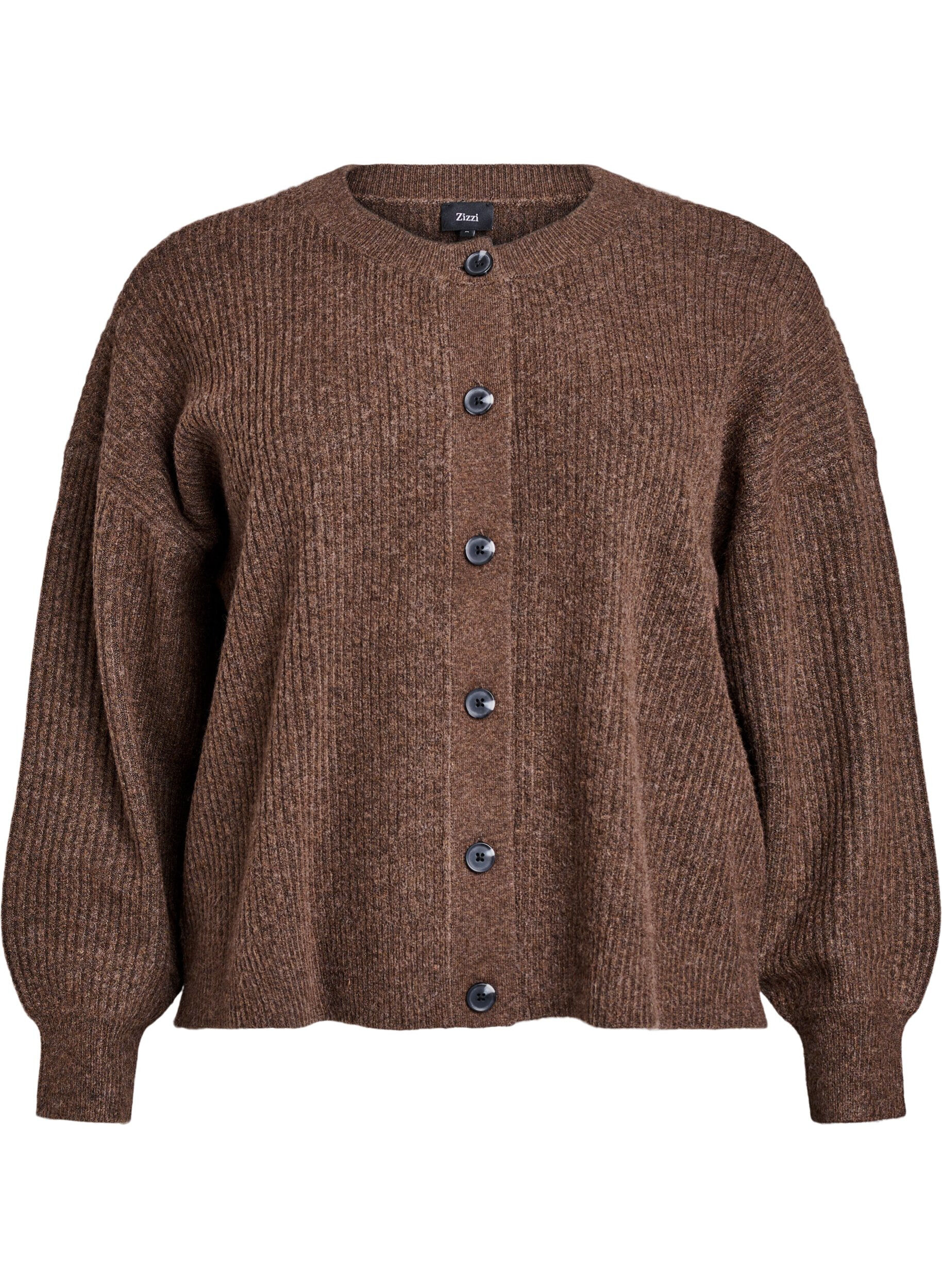 ZizziVest van ribtricot met knopen, Bruin, Packshot image number 0