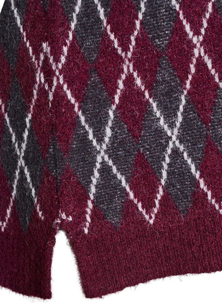 Gebreid vest met een V-hals en argyle patroon, Rood, Packshot image number 3