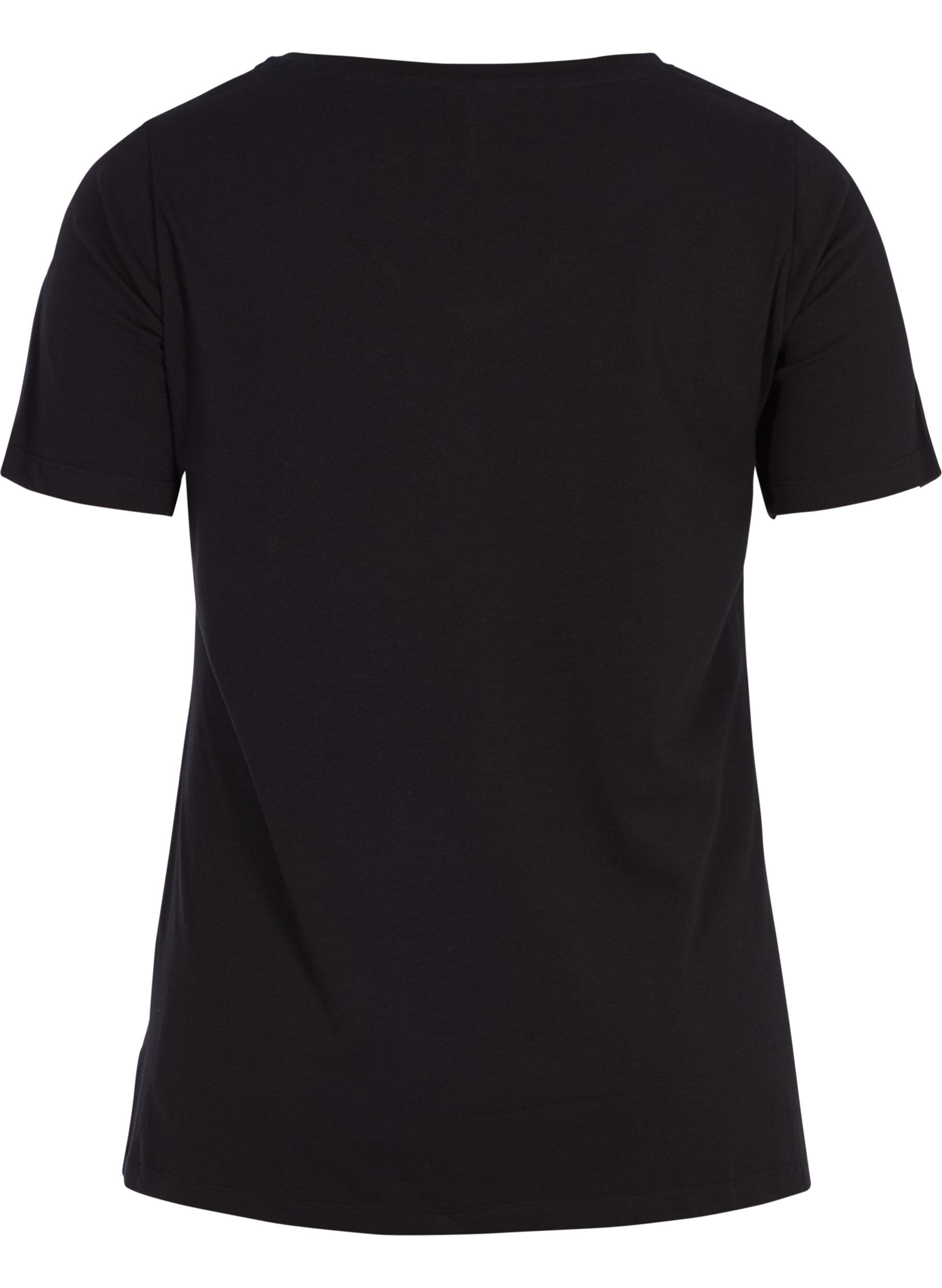 ZizziBasic t-shirt in effen kleur met katoen, Zwart, Packshot image number 1