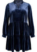 Veloursjurk met lange mouwen en een ruchekraag, Blauw, Packshot image number 0