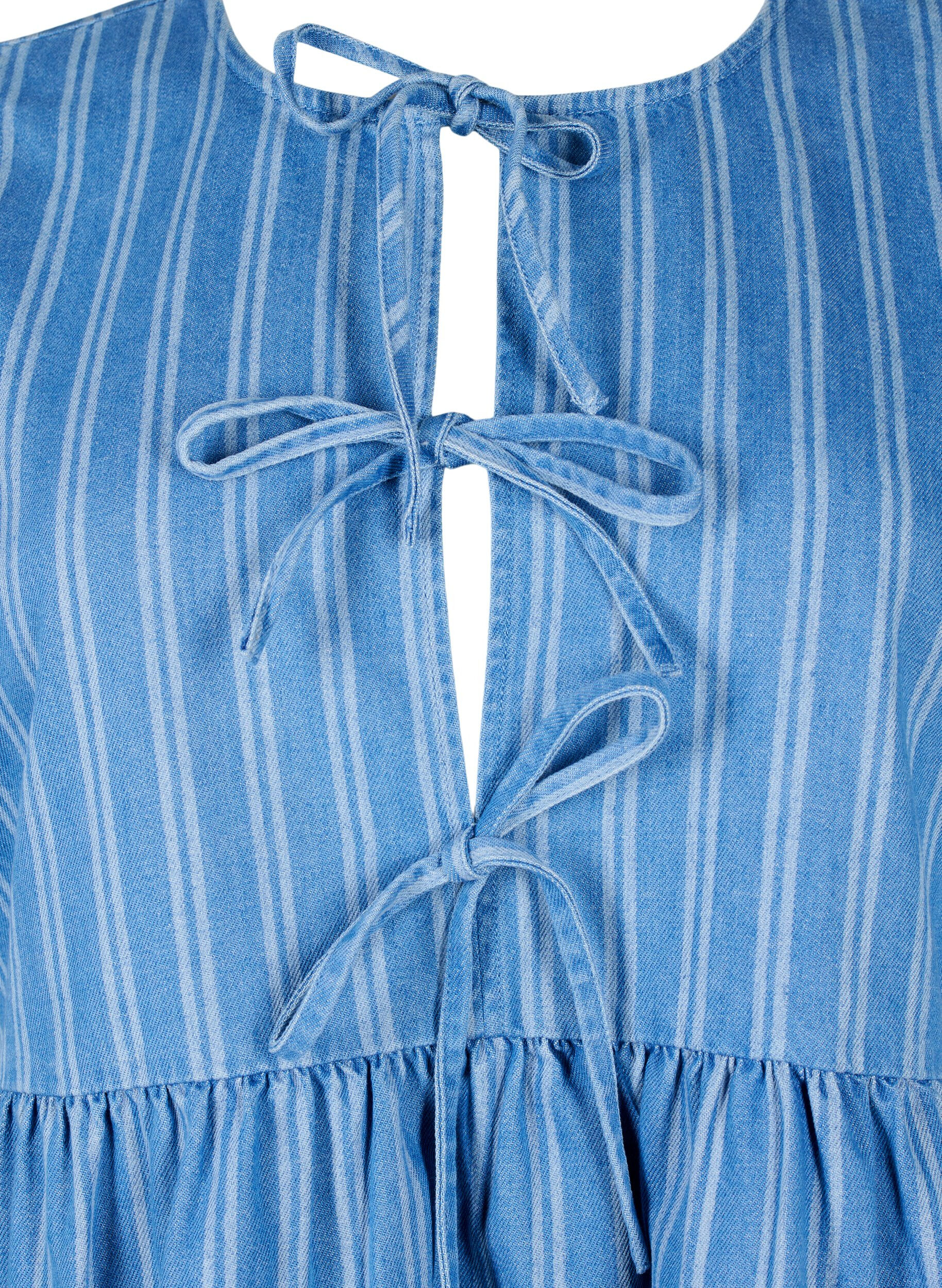 ZizziDenim blouse met korte mouwen en streeppatroon, Blauw, Packshot image number 2