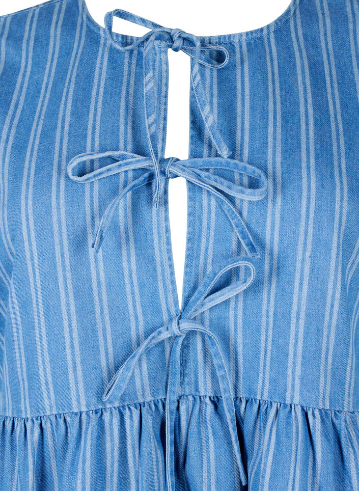 Denim blouse met korte mouwen en streeppatroon, Blue Denim Stripe, Packshot