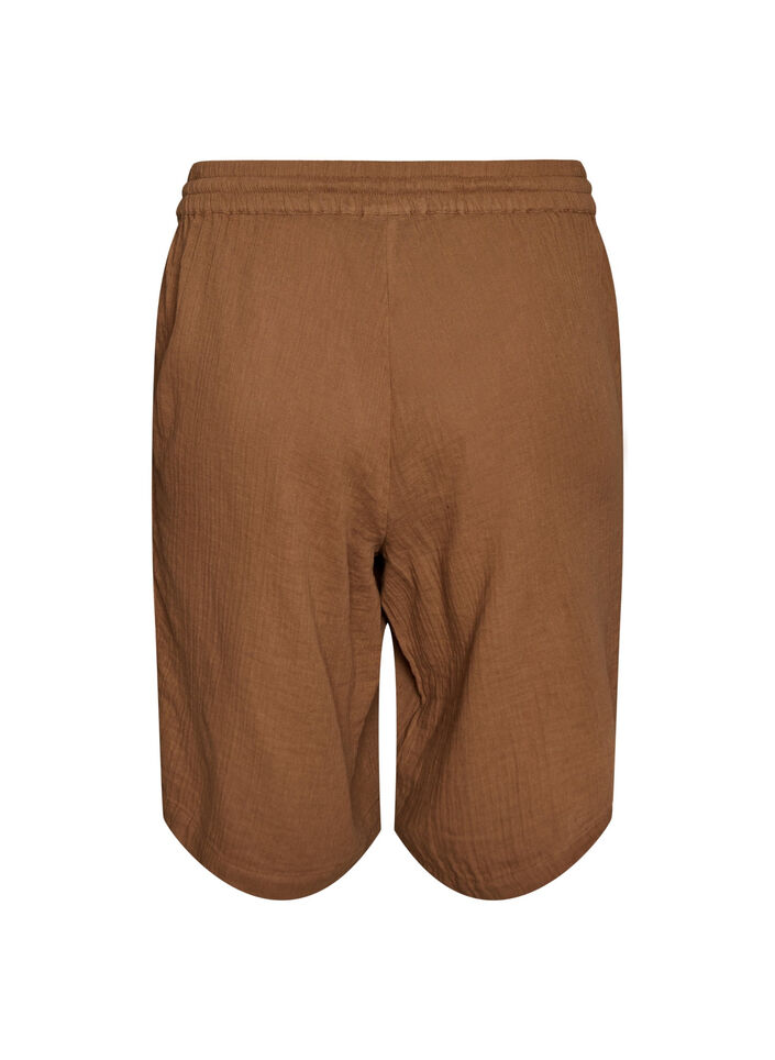 Short ample en mousseline de coton taille haute, Marron, Packshot image number 1