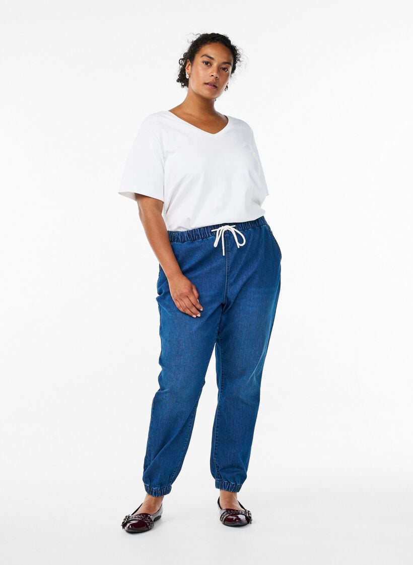 Denim joggers met zakken, Blauw, Model image number 1
