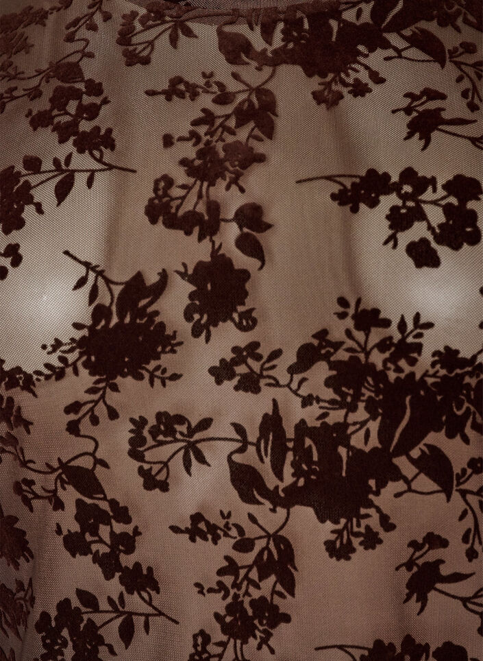 Mesh blouse met bloemenpatroon, Bruin, Packshot image number 2