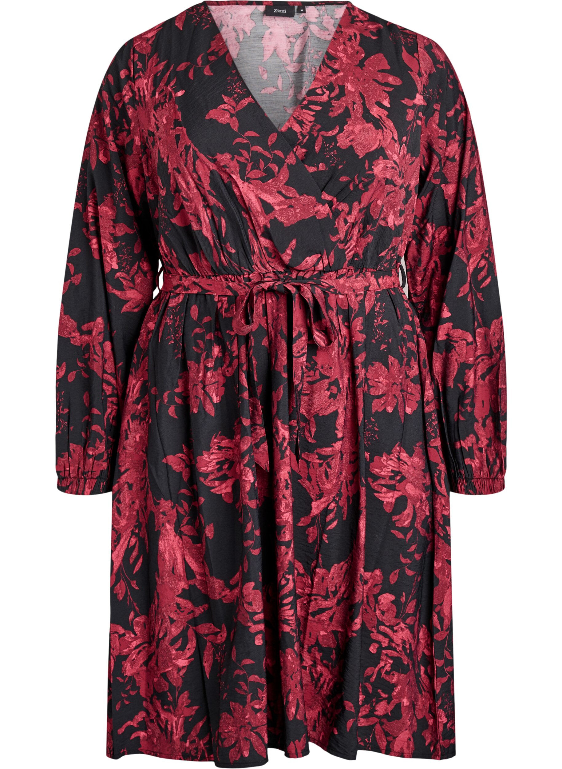 Knielange jurk met strikriem en wikkel-look