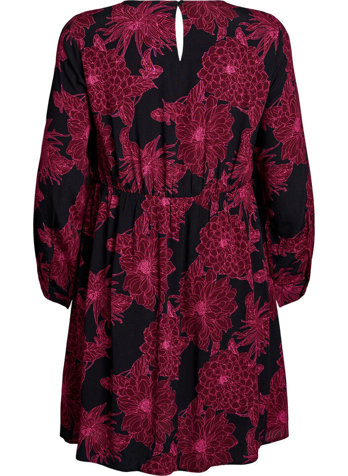Viscose jurk met print en lange mouwen, Tawny Port Flower, Packshot