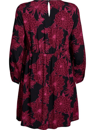 ZizziViscose jurk met print en lange mouwen, Tawny Port Flower, Packshot image number 1