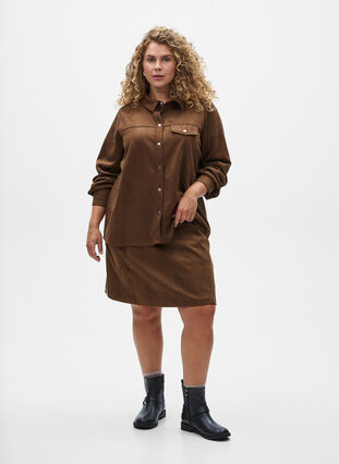 ZizziKorte A-lijn rok in imitatie suède, Brown Fake Suede , Model image number 3