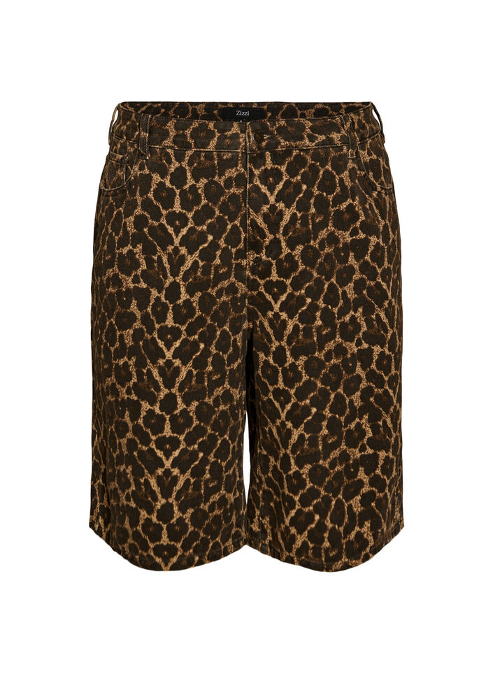 Luipaardprint denim bermuda shorts, Bruin, Packshot