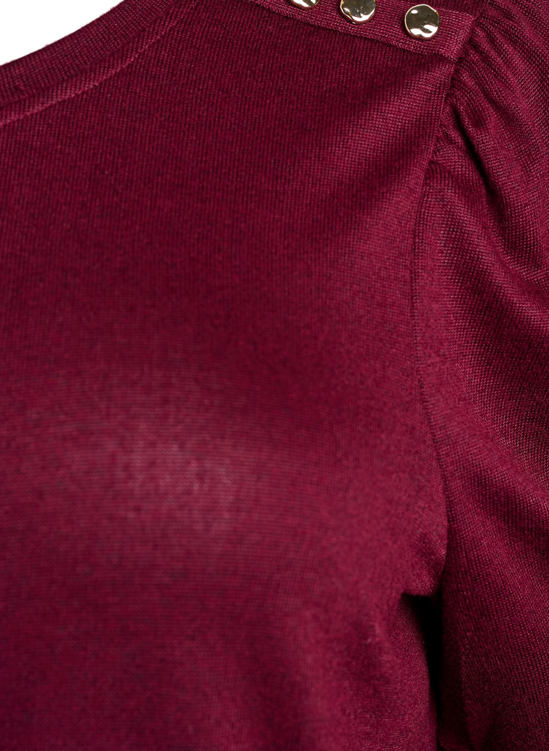 ZizziBlouse met knoopdetail en korte pofmouwen, Donker Bordeaux, Packshot image number 2