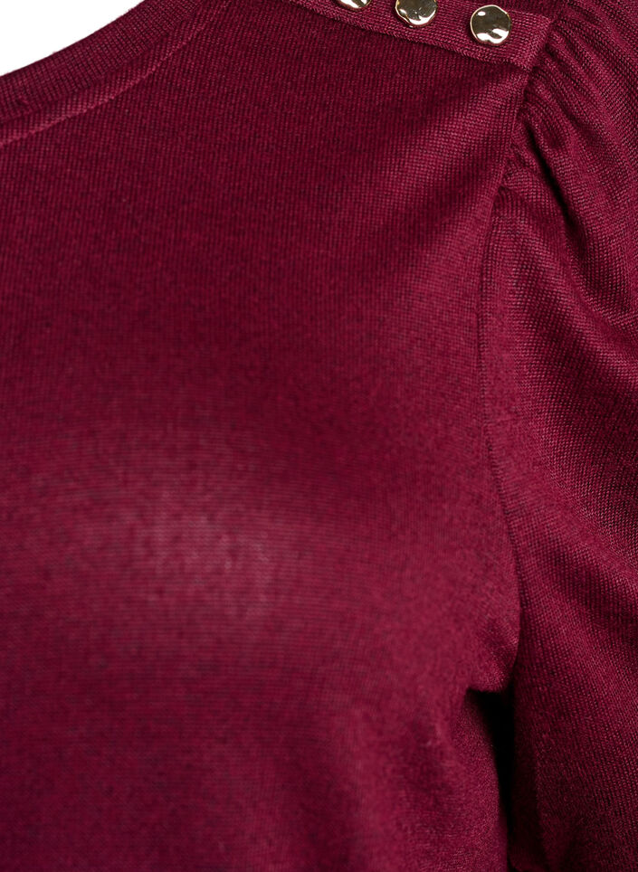Blouse met knoopdetail en korte pofmouwen, Donker Bordeaux, Packshot image number 2