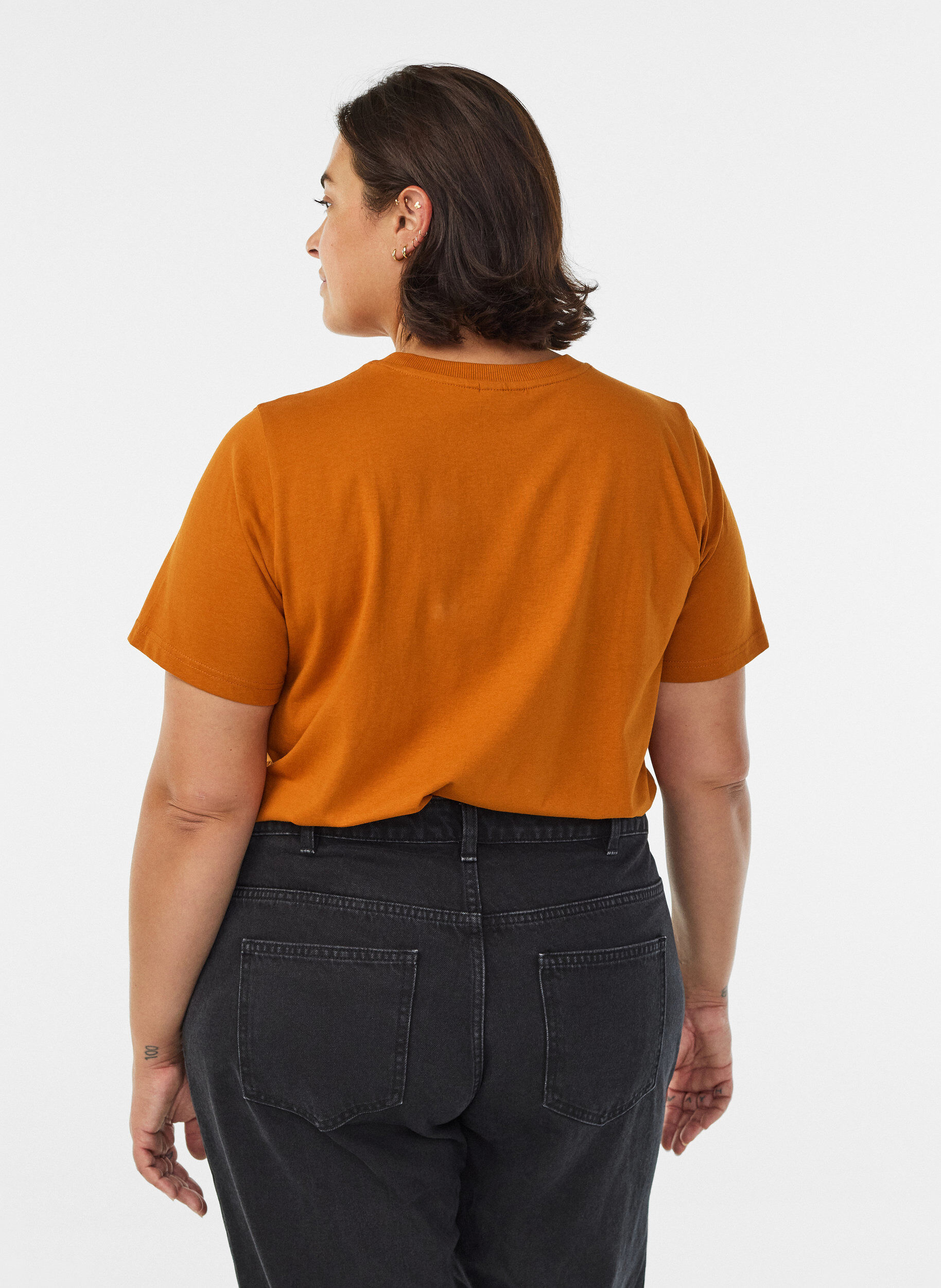 ZizziBasic katoenen T-shirt met ronde hals, Oranje, Model image number 2