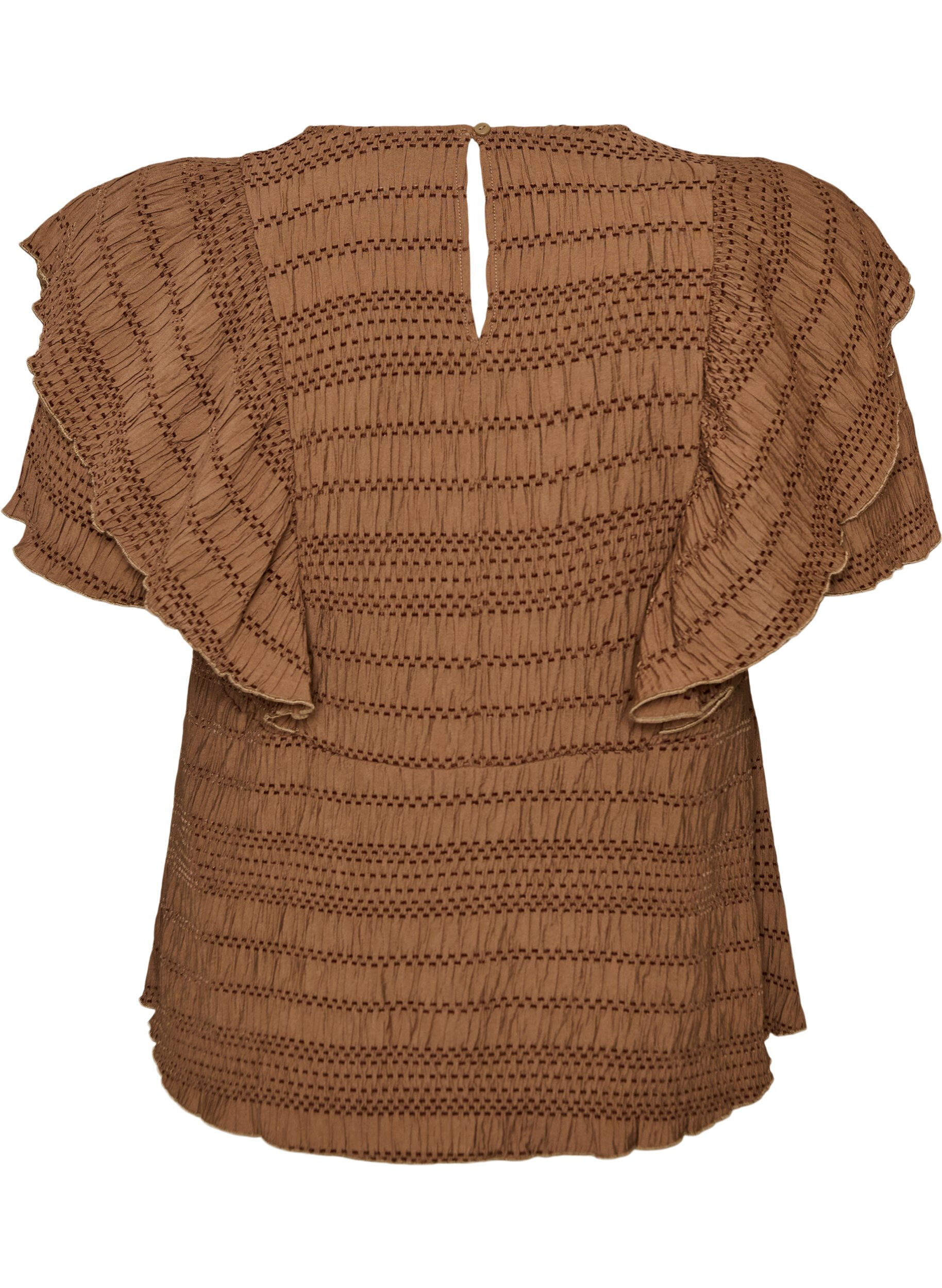 ZizziBlouse met smockstructuur en ruchesmouwen, Bruin, Packshot image number 1